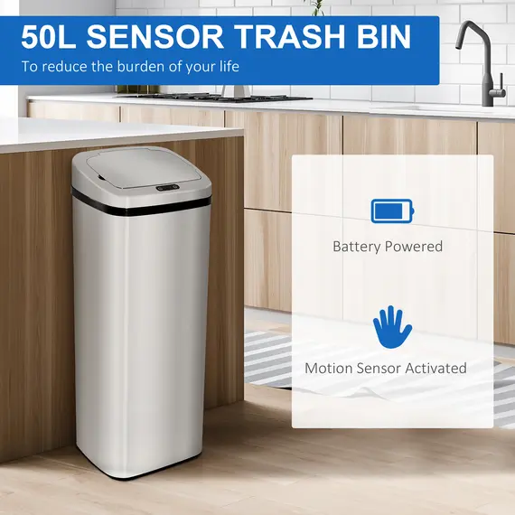 Buy 50L Infrared Touchless Automatic Motion Sensor Dustbin Stainless Steel Trash Can Home Office, 4 image