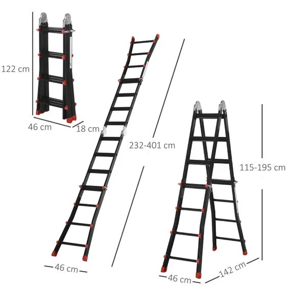 Buy 4M Aluminium Duo Ladder Telescopic Herringbone Changeable Multi-Purpose w/ Non-Slip Steps Climbing DIY Platform Portable Workshop House Garden, 3 image