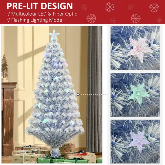 Buy 5FT Artificial Fibre Optic Christmas Tree Seasonal Decoration w/ LED Lights Pre-Lit Easy Store White Blue, 4 image