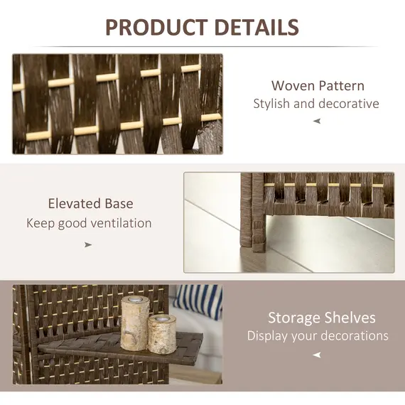 Buy 4-Panel Room Dividers with Shelves, Wave Fibre Freestanding Folding Privacy Screen Panels, Partition Wall Divider for Indoor Bedroom Office, 180 cm, Brown, 6 image
