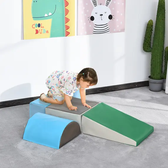 Buy 5 Piece Climb and Crawl Activity Play Set Soft Foam Blocks for Baby Toddler Preschooler Indoor Play Equipment Learning Toys Blue, 2 image