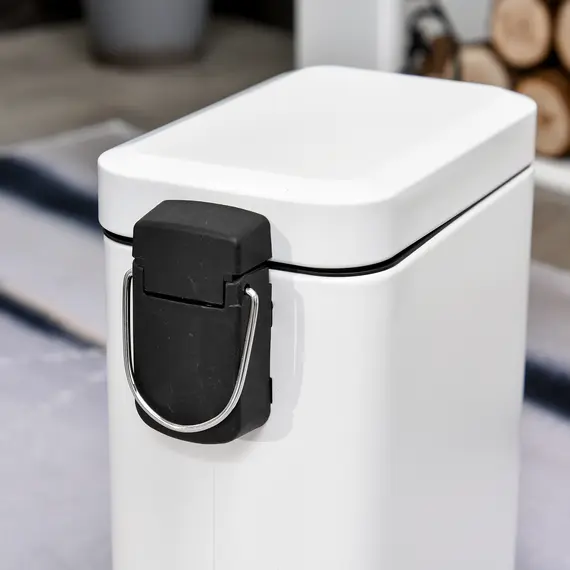 Buy 5L Rectangular Compact Bin Steel Body Removable Bucket Quiet-Close Lid w/ Pedal Lid Rubbish Trash Can Home Office Bedroom Bathroom Living Room Garbage Tidy Clean White, 7 image