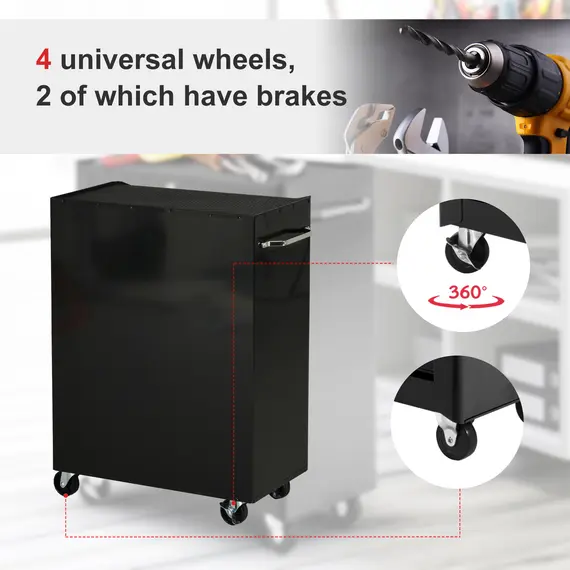 Buy 5-Drawer Tool Chest, Lockable Steel Tool Storage Cabinet with Wheels and Handle Tool Box for Garage, Workshop, Red, 5 image