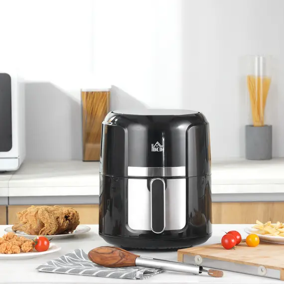 Buy 4L Air Fryer, 1300W Air Fryer Oven with Digital Touch Display, Rapid Air Circulation, 12 Cooking Programs, Adjustable Temperature, Timer, Nonstick Basket for Oil Less or Low Fat Cooking, Black, 2 image