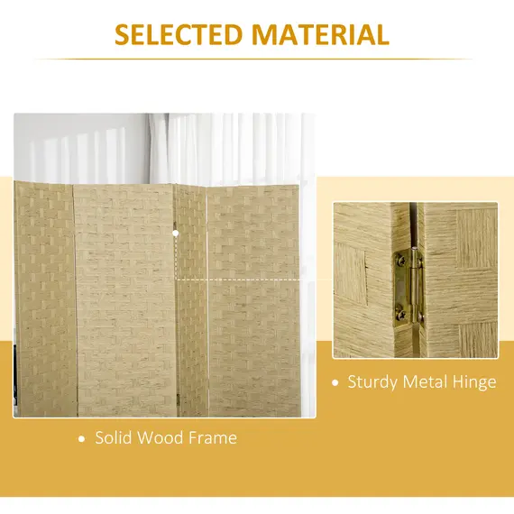 Buy 4-Panel Room Dividers, Wave Fibre Freestanding Folding Privacy Screen Panels, Partition Wall Divider for Indoor Bedroom Office, 170 cm, Brown, 5 image