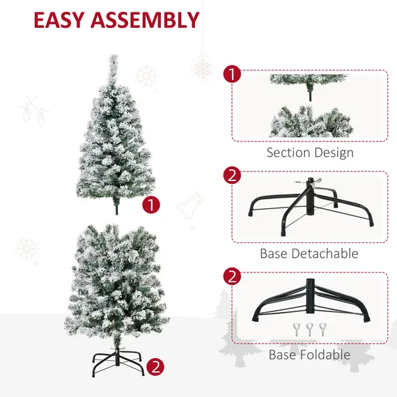 Buy 5FT Prelit Artificial Snow Flocked Christmas Tree with Warm White LED Light, Holiday Home Xmas Decoration, Green White, 6 image