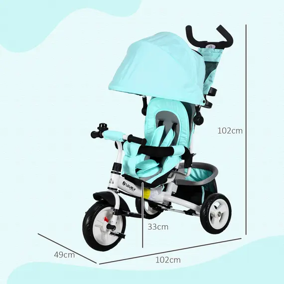 Buy 6 in 1 Kids Trike with Parent Handle, Canopy, 5-point Safety Belt, Storage, Footrest, Brake, for 1-5 Years, Green, 3 image
