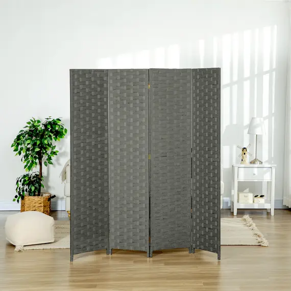 Buy 4-Panel Room Dividers, Wave Fibre Freestanding Folding Privacy Screen Panels, Partition Wall Divider for Indoor Bedroom Office, 170 cm, Grey, 7 image