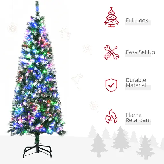 Buy 5FT Tall Prelit Pencil Slim Artificial Christmas Tree with Realistic Branches, 250 Colourful LED Lights and 408 Tips, Xmas Decoration, Green, 4 image