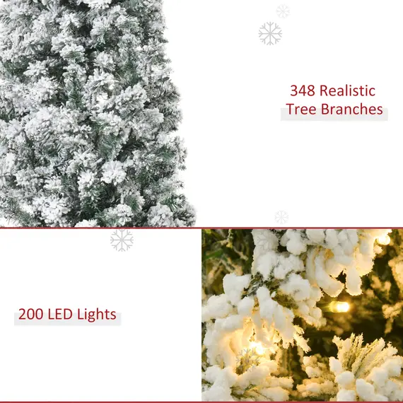 Buy 5FT Prelit Artificial Snow Flocked Christmas Tree with Warm White LED Light, Holiday Home Xmas Decoration, Green White, 7 image