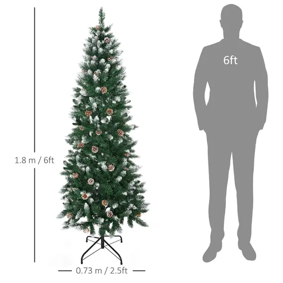 Buy 6 Ft Snow Artificial Christmas Tree with Realistic Branches, Pine Cone, for Indoor Decoration, Green White, 3 image