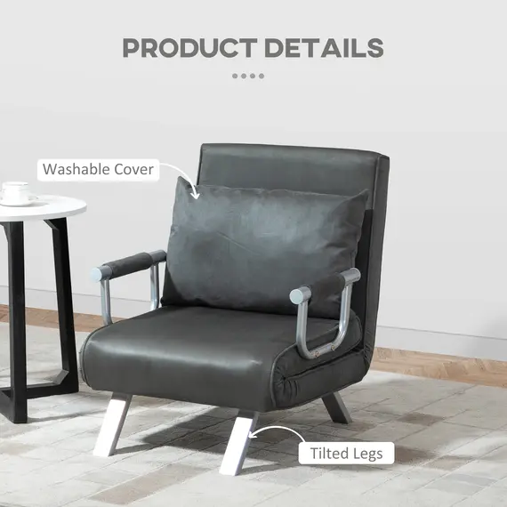 Buy 4-in-1 Faux Suede Chair Bed - Grey, 7 image