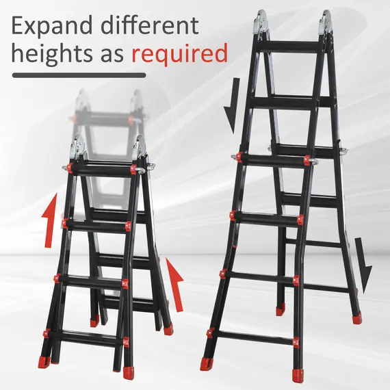 Buy 4M Aluminium Duo Ladder Telescopic Herringbone Changeable Multi-Purpose w/ Non-Slip Steps Climbing DIY Platform Portable Workshop House Garden, 6 image