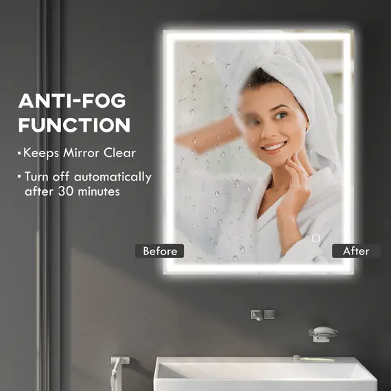 Buy 90 x 70cm LED Bathroom Mirror with Lights, Dimmable Makeup Mirror, Vanity Mirror with 3 Colour, Smart Touch, Anti-Fog, 6 image