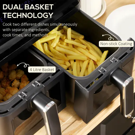 Buy 8L Dual Basket Air Fryer, 8-in-1 Air Fryer Oven with Digital Display, Visible, Timer, Preheat for Oil Free Low Fat Cooking, 2500W, Sync Finish, Sliver, 4 image