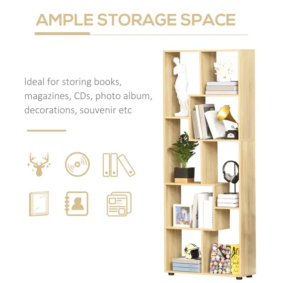 Buy 8-Tier Freestanding Bookcase w/ Melamine Surface Anti-Tipping Foot Pads Home Display Storage Grid Stand Bedroom Living Room Furniture Modern Style - Natural, 4 image