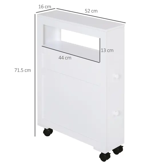 Buy 72x16cm Narrow Bathroom Storage Unit w/ 2 Drawers Open Top 4 Wheels Slimline Modern Rolling Home Organisation, 3 image
