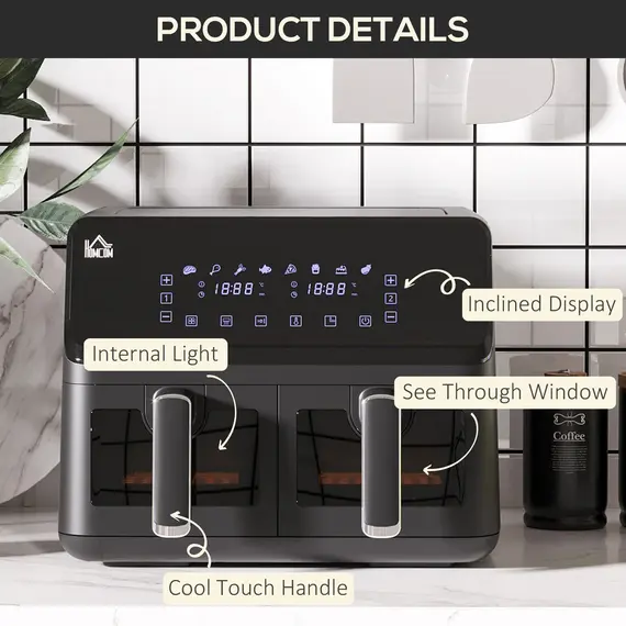 Buy 8L Dual Basket Air Fryer, 8-in-1 Air Fryer Oven with Digital Display, Visible, Timer, Preheat for Oil Free Low Fat Cooking, 2500W, Sync Finish, Sliver, 7 image