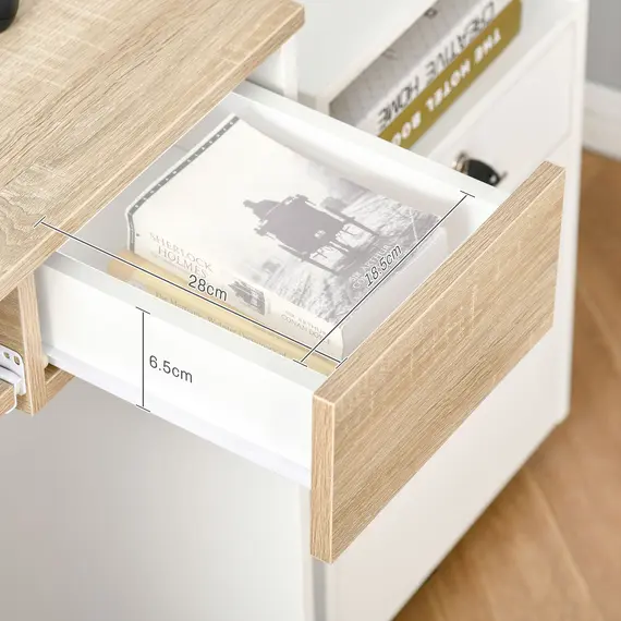 Buy 80cm Compact Computer Desk with Keyboard Tray, Home Office Desk with Drawer for Bedroom Study, Oak, 9 image