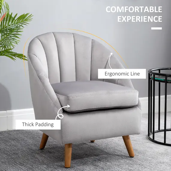 Buy Accent Chair Velvet Fabric Single Sofa Armchair Home Living Room Solid Wood Leg Upholstered Side Armchair Grey, 5 image