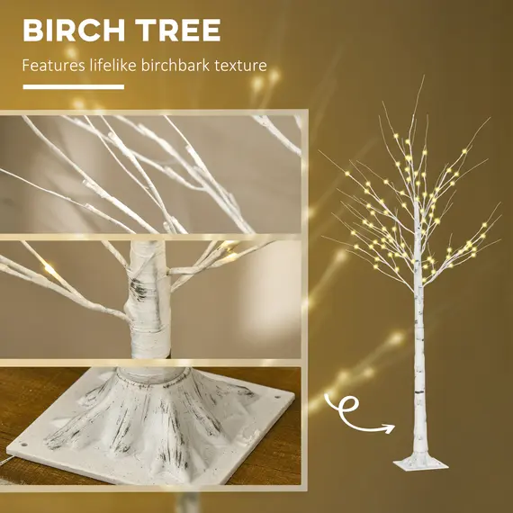 Buy 6ft Artificial White Birch Tree Light with Warm White Pre-Lit LED Light for Indoor and Covered Outdoor Use, 5 image