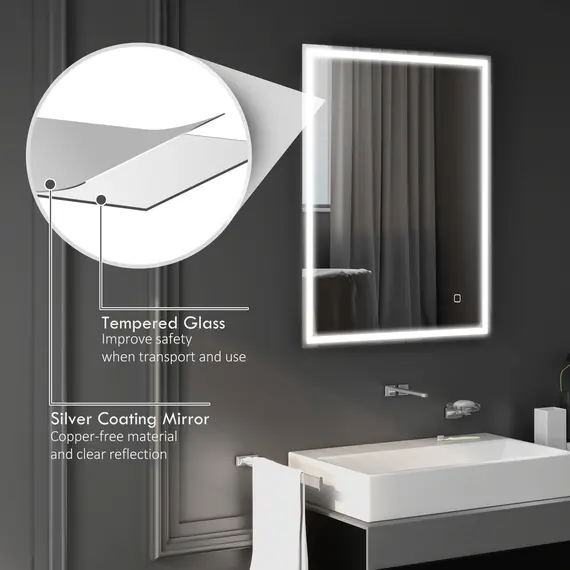 Buy 90 x 70cm LED Bathroom Mirror with Lights, Dimmable Makeup Mirror, Vanity Mirror with 3 Colour, Smart Touch, Anti-Fog, 7 image