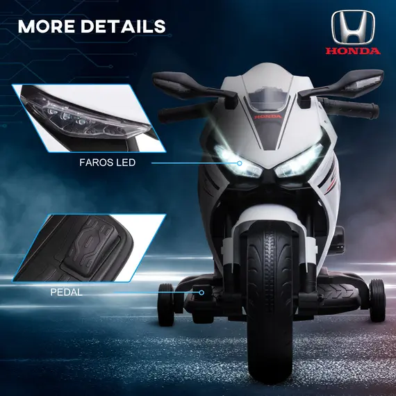Buy 6V Honda Licensed Kids Motorcycle w/ Music, Training Wheels - White, 7 image