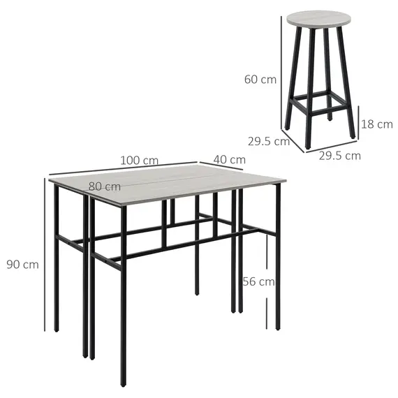 Buy 6-Piece Bar Table Set, 2 Breakfast Tables with 4 Stools, Counter Height Dining Tables & Chairs for Kitchen, Living Room, Grey, 3 image