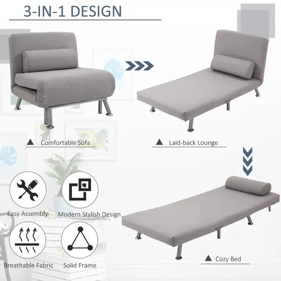 Buy Adjustable Back Futon Sofa Chair - Grey, 7 image