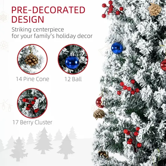 Buy 7.5' Artificial Prelit Christmas Trees Holiday DÃ©cor with Colourful LED Lights, Flocked Tips, Berry, Pine Cone, 5 image