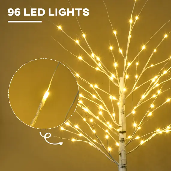 Buy 6ft Artificial White Birch Tree Light with Warm White Pre-Lit LED Light for Indoor and Covered Outdoor Use, 4 image