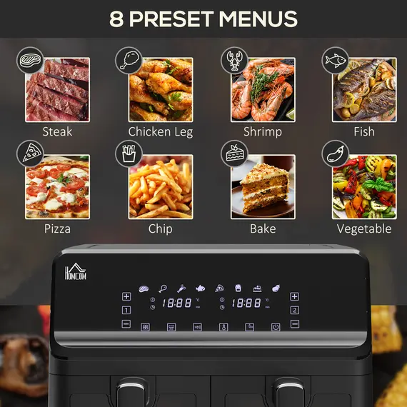 Buy 8L Dual Basket Air Fryer, 8-in-1 Air Fryer Oven with Digital Display, Visible, Timer, Preheat for Oil Free Low Fat Cooking, 2500W, Sync Finish, Sliver, 5 image