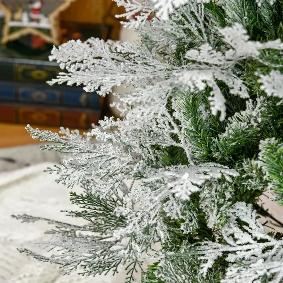 Buy 7 Ft Pencil Snow Flocked Artificial Christmas Tree with Realistic Cypress Branches, Auto Open, Green, 9 image
