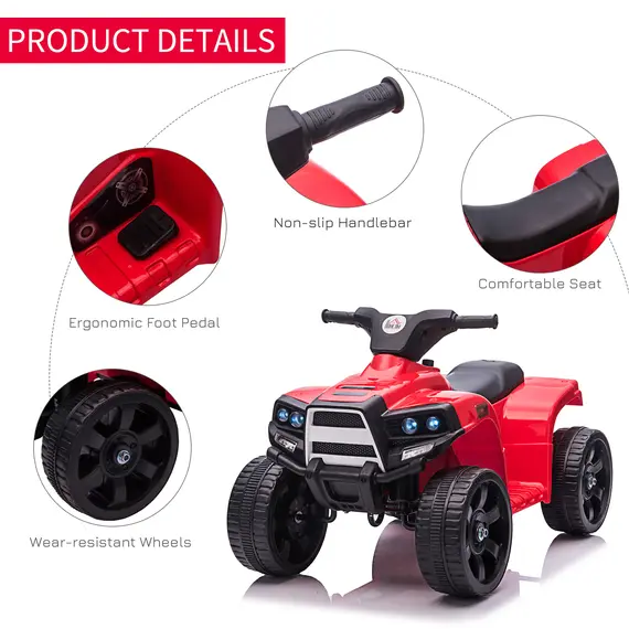 Buy 6V Kids Electric Ride on Car All Terrain Vehicle Toy Quad Bike With Headlights for Toddlers 18-36 months Red, 7 image