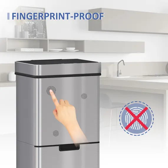 Buy 72L Recycling Sensor Bin Stainless Steel 3 Compartments For Both Wet/Dry Waste w/Removable Lid  Kitchen Home, 5 image