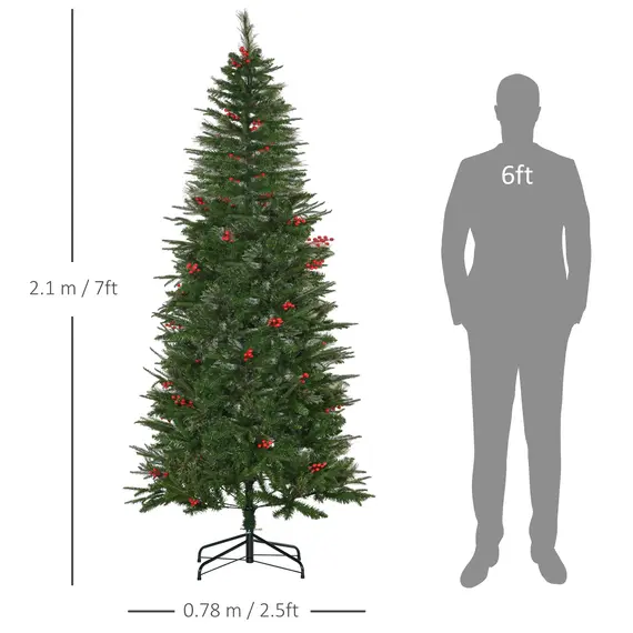 Buy 7ft Pencil Artificial Christmas Tree with Realistic Branches, Red Berries, Auto Open, Green, 3 image