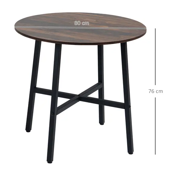 Buy 85cm Dining Room Table, Industrial Style Kitchen Table Round  with Steel Legs, Rustic Brown, 3 image