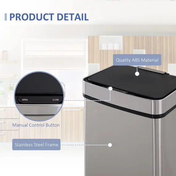 Buy 72L Recycling Sensor Bin Stainless Steel 3 Compartments For Both Wet/Dry Waste w/Removable Lid  Kitchen Home, 7 image