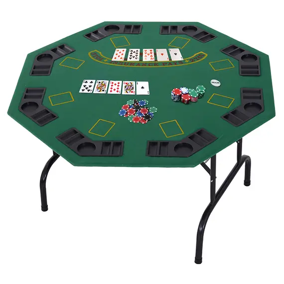 Buy 8 Player Folding Games Poker Table with Chip Cup Holder Steel Base Felt Top Octagon Blackjack Green, 2 image