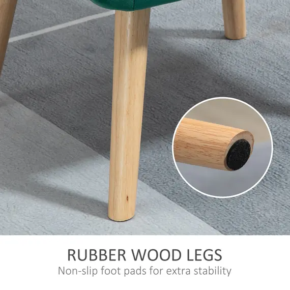 Buy Accent Chair, Arm Chair with Wide Arms, Slanted Back, Thick Padding and Rubber Wooden Legs for Living Room, Green, 6 image