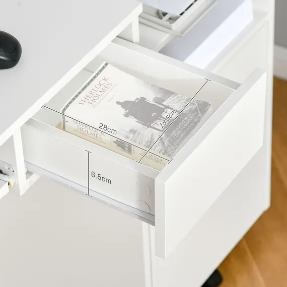 Buy 80cm Compact Computer Desk with Keyboard Tray, Home Office Desk with Drawer for Bedroom Study, White, 9 image