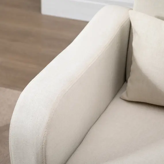 Buy Accent Chair, Linen-Touch Armchair, Upholstered Leisure Lounge Sofa for Living Room, Club Chair with Wooden Frame, Cream, 8 image