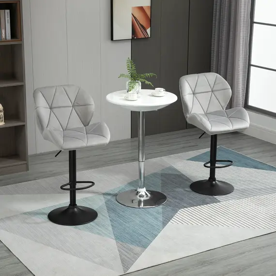 Buy Adjustable Bar Stools Set of 2, Armless Upholstered Swivel Counter Chairs, Barstools with Back, Footrest, Light Grey, 7 image