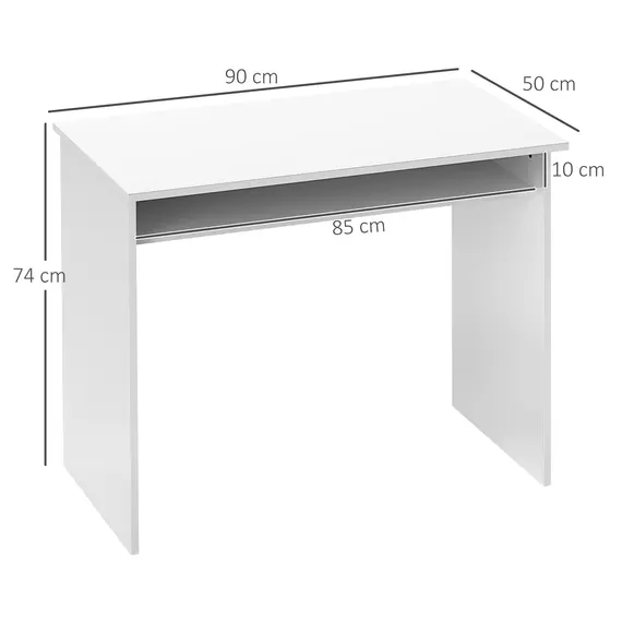 Buy 90 x 50cm Computer Table, Modern Home Office Desk, Small Writing Desk with Storage Shelf, High Gloss White, 3 image