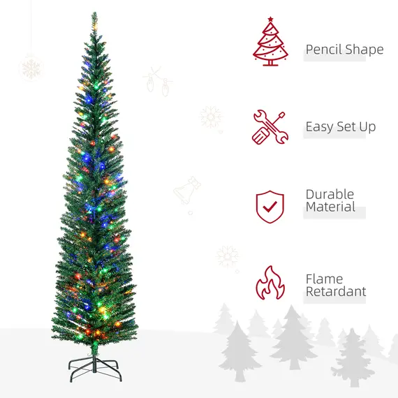Buy 7.5' Artificial Prelit Christmas Trees Holiday DÃ©cor with Colourful LED Lights, Pencil Shape, Steel Base, 4 image