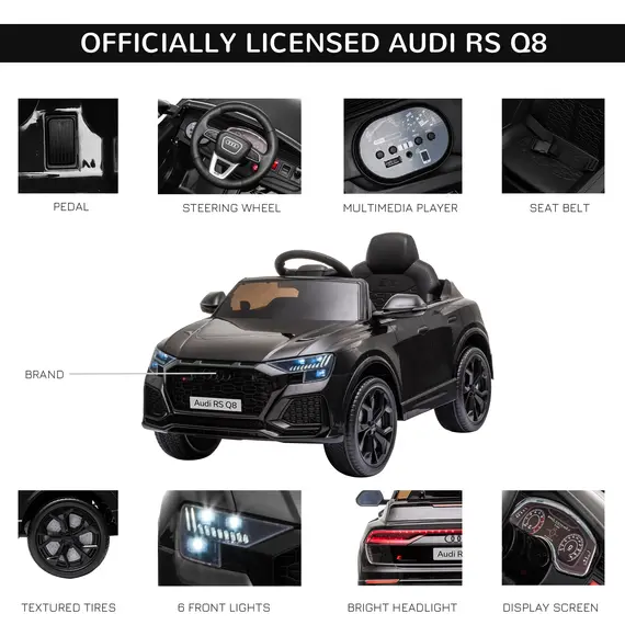 Buy Audi RS Q8 Licensed Electric Car for Kids, 6V Kids' Electric Ride on with Remote Control, 7Ah Big Battery, Lights Bluetooth, Music USB MP3, for 3-5 Years Old, Black, 7 image