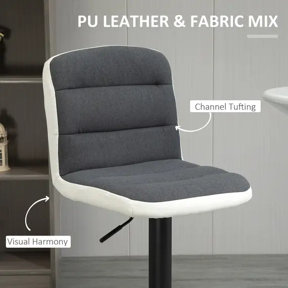 Buy Bar Stools Set of 2, Height Adjustable Bar Chairs in Fabric and Faux Leather, 360° Swivel Kitchen Stool with Backrest and Footrest, Dark Grey, 6 image