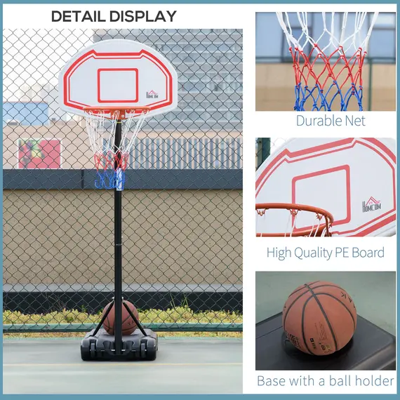 Buy Basketball Hoop Stand Portable Adjustable Height 2.1-2.6m w/ Wheels, Sturdy Rim Stable Base, Red, 7 image