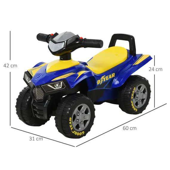 Buy Baby Quad Bike Kids Ride On Car Goodyear Licensed Walker Foot To Floor Slider NO POWER w/ Lights Horn Storage Blue for 18-36 Months, 3 image