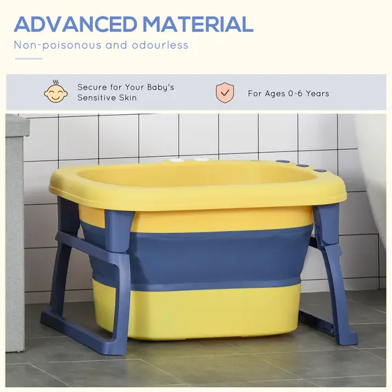 Buy Baby Bathtub for 0-6 Years Collapsible Non-Slip Portable with Stool Seat for Newborns Infants Toddlers Kids - Yellow, 5 image